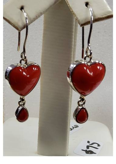 Sterling Silver Red Enamel Heart Earrings